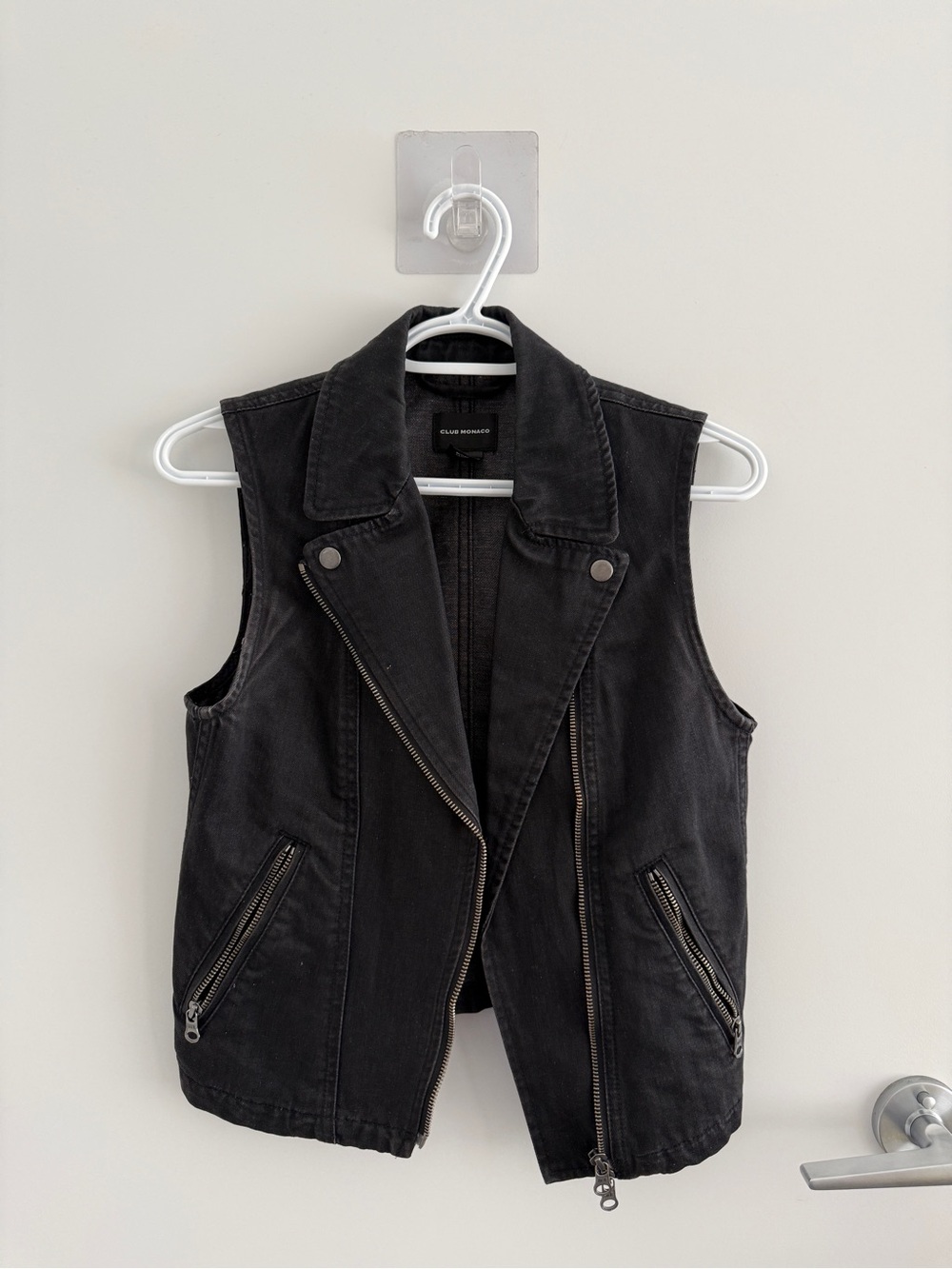Club Monaco Black Denim Moto Vest